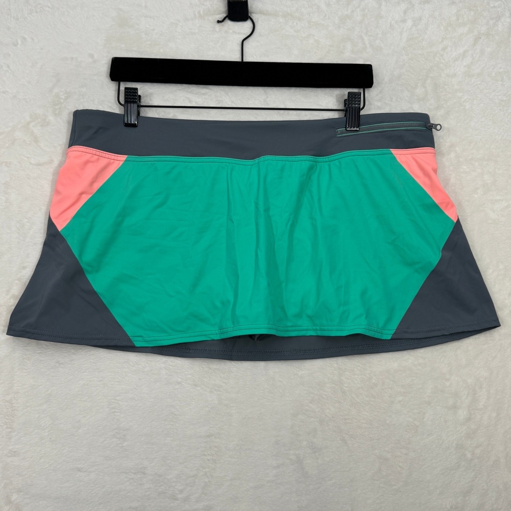 Lands' End Skort Womens 14 Grey Green Coral Colorblock Athletic Zipper Pocket